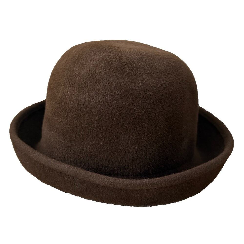 Vintage 90s Eric Javits New York Brown Wool Felt Bowler Hat size Medium - Picture 3 of 7